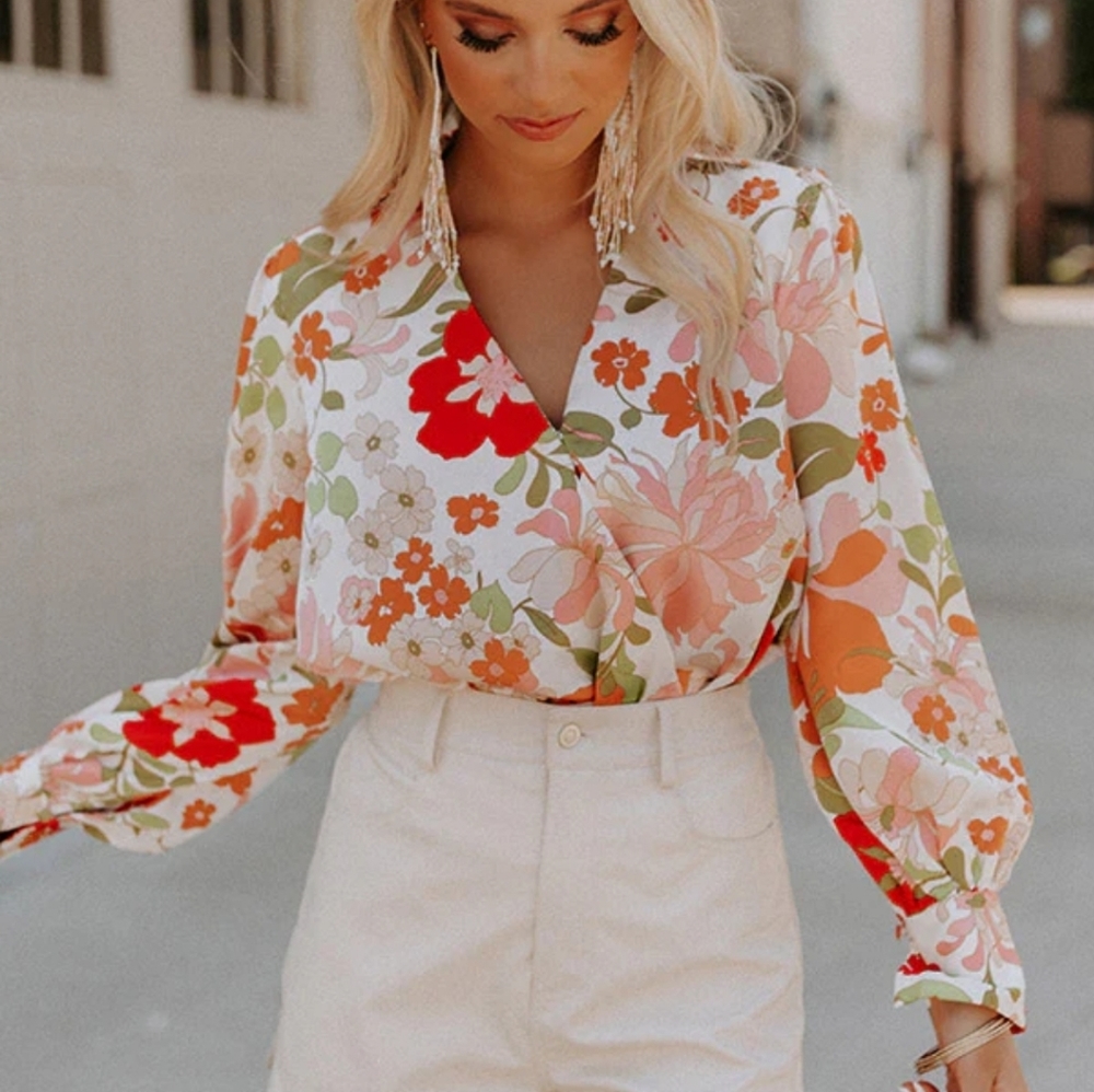 Entro Floral Magnolia Surplice Bodysuit